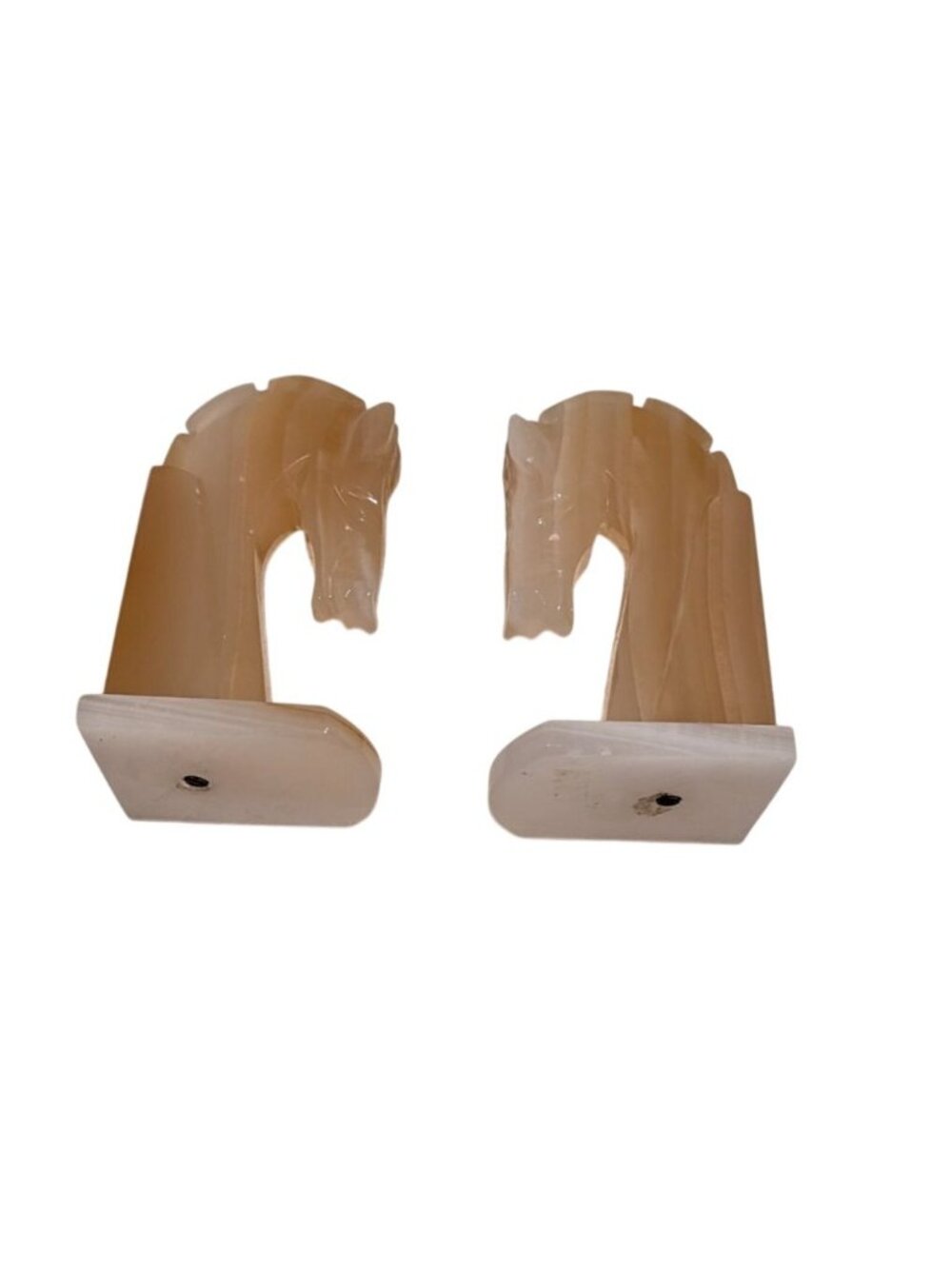 Vintage Hand-Carved Onyx Horse Head Bookends Neutral Tones Art Deco MCM library - Picture 5 of 13